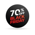 Black Friday sale icon, sticker or tag. 70 percent price off. Discount badge, label for promo banner design. Vector illustration. Royalty Free Stock Photo